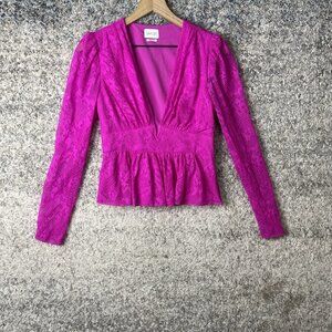 Saylor Devonne Snakeskin Lace Top Hot Pink‎ Size Small
